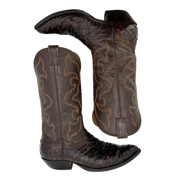 Vintage Nocona Cowboy Boots Ostrich Embossed Leather Brown Mens 10.5D Western - Picture 6 of 14